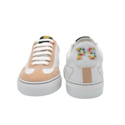 Women's handmade white leather and beige nubuck PS sneakers