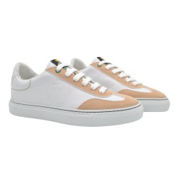 Women's handmade white leather and beige nubuck PS sneakers