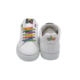 Handmade White Leather Sneakers With Rainbow details