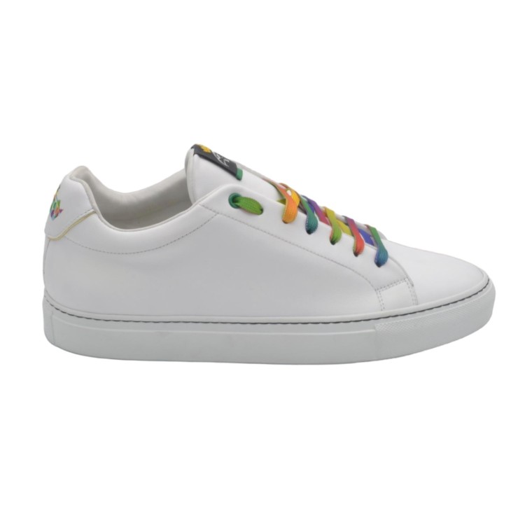 Handmade White Leather Sneakers With Rainbow details Handmade White Leather Sneakers With Rainbow details
