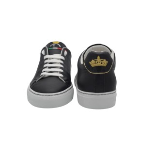 Men's Handmade PS Sneakers In Black Leather With Gold Details Men's Handmade PS Sneakers In Black Leather With Gold Details