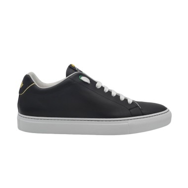 Men's Handmade PS Sneakers In Black Leather With Gold Details