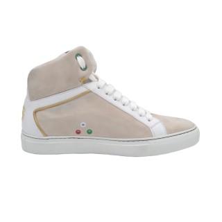 Wysokie sneakersy damskie PS ze Białe skóry i Giemza nude Wysokie sneakersy damskie PS ze Białe skóry i Giemza nude