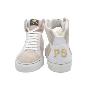 Wysokie sneakersy damskie PS ze Białe skóry i Giemza nude Wysokie sneakersy damskie PS ze Białe skóry i Giemza nude