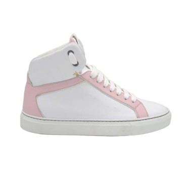 Sneakers alte PS artigianali da donna  In Pelle Bianca e rosa