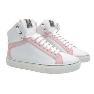 Damskie wysokie sneakersy PS z białej i różowej skóry