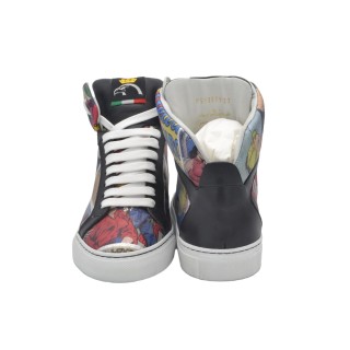 Women's Handmade PS High Sneakers In Cartoon Print Leather Women's Handmade PS High Sneakers In Cartoon Print Leather