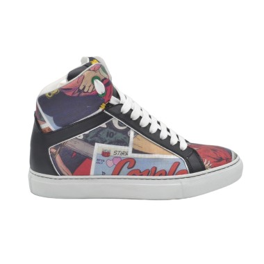 Damskie wysokie sneakersy PS ze skóry z nadrukiem z komiksów