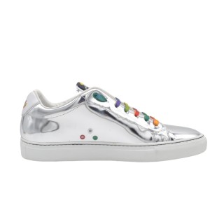 Sneakersy męskie PS srebrne z lustrzanej skóry Sneakersy męskie PS srebrne z lustrzanej skóry