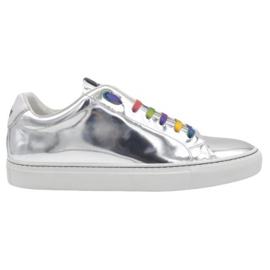 Handmade Men's PS Sneakers Silver Mirrored Leather