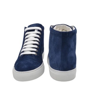Wysokie Sneakersy PS Męskie w Skórzane z Zamszu Niebieskiego Wysokie Sneakersy PS Męskie w Skórzane z Zamszu Niebieskiego