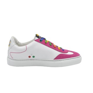 Sneakers PS Artigianali da donna in pelle bianca e dettagli in fucsia Sneakers PS Artigianali da donna in pelle bianca e dettagli in fucsia