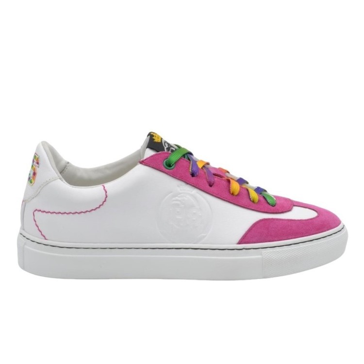 Sneakers PS Artigianali da donna in pelle bianca e dettagli in fucsia Sneakers PS Artigianali da donna in pelle bianca e dettagli in fucsia