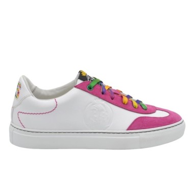 Women's handmade PS sneakers in white leather with fuchsia details