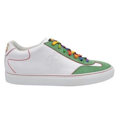 Sneakers PS Artigianali da uomo in pelle bianca e nabuck verde