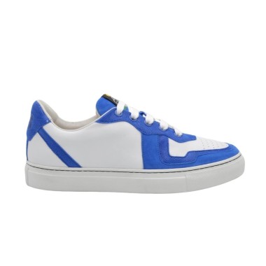 PS women's handmade white leather and light blue suede sneakers