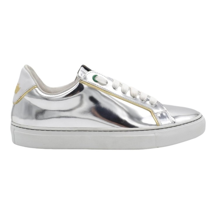 Women's PS Sneakers Handmade In Silver Mirrored Leather Women's PS Sneakers Handmade In Silver Mirrored Leather