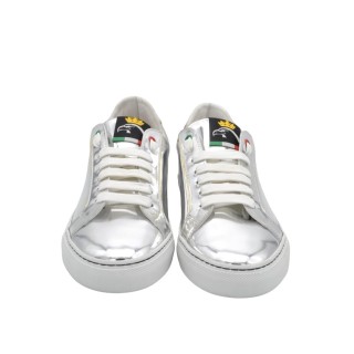 Women's PS Sneakers Handmade In Silver Mirrored Leather Women's PS Sneakers Handmade In Silver Mirrored Leather