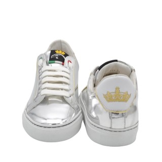 Women's PS Sneakers Handmade In Silver Mirrored Leather Women's PS Sneakers Handmade In Silver Mirrored Leather