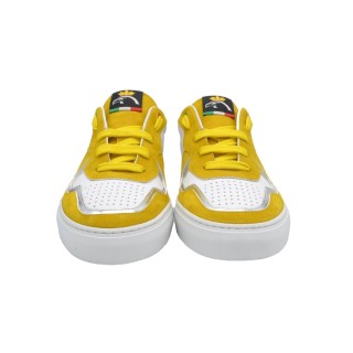 Białe skórzane Sneakersy PS z żółtym Nubuku i srebrny Białe skórzane Sneakersy PS z żółtym Nubuku i srebrny