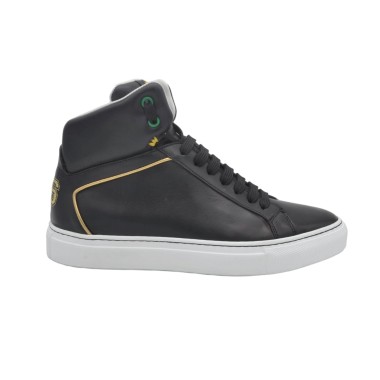 Handcrafted Black Leather High Sneakers PS